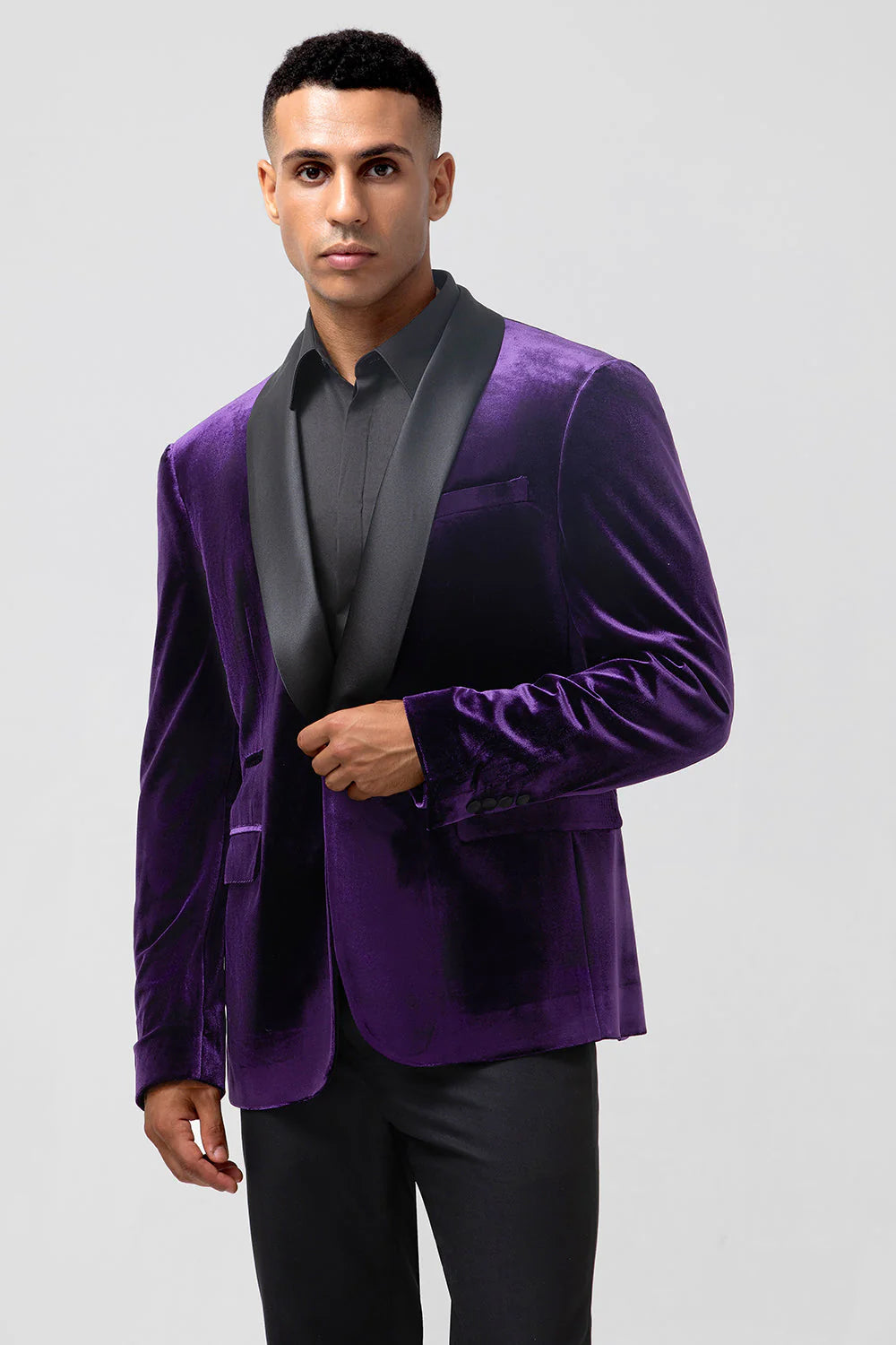 Mens Dark Purple Shawl Lapel One Button Prom Blazer