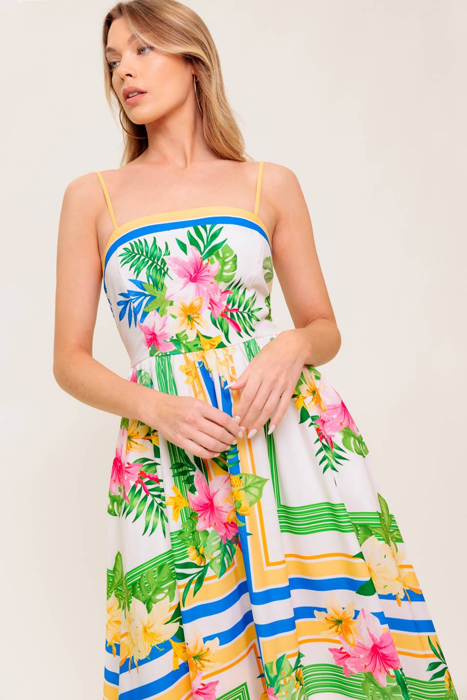 FLORAL HARMONY FLOWER PRINT MIDI DRESS WITH POCKETS