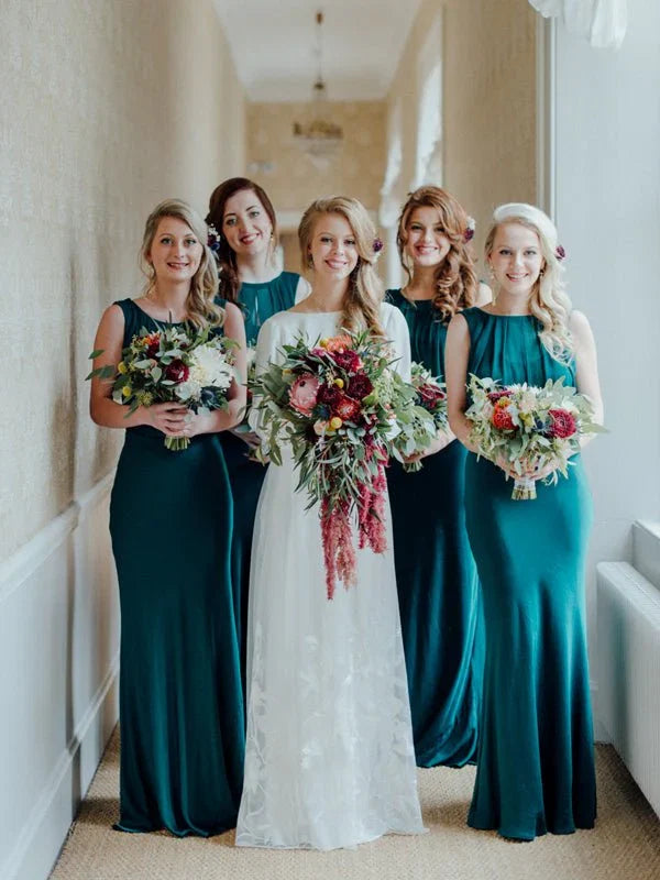 Gogerous Scoop Neck Mermaid Sleeveless Floor Length Long Bridesmaid Dresses