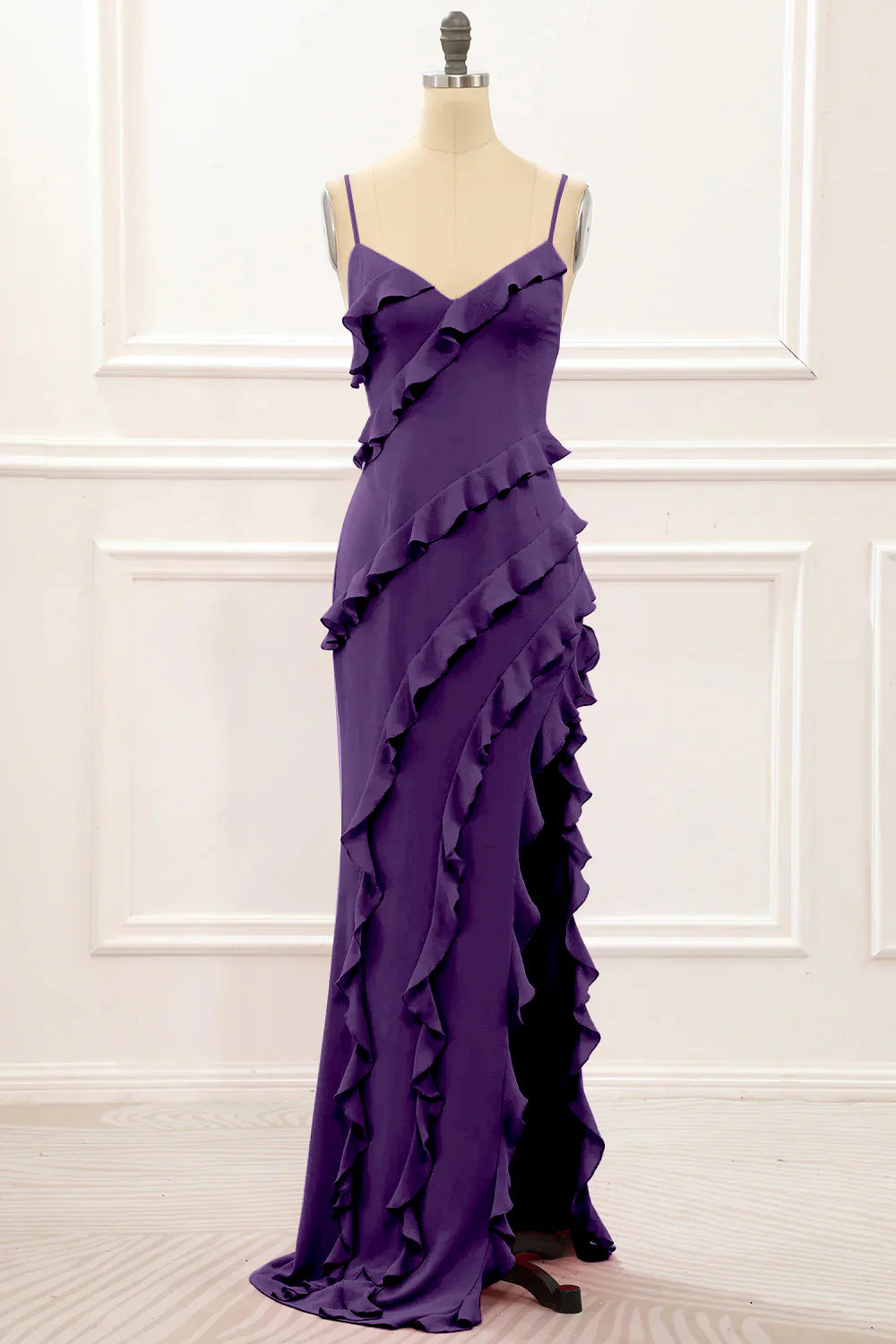 Spaghetti Straps Jade Tiered Mermaid Bridesmaid Dress With Slit