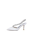White Satin High Heels with Crystal Embellishments