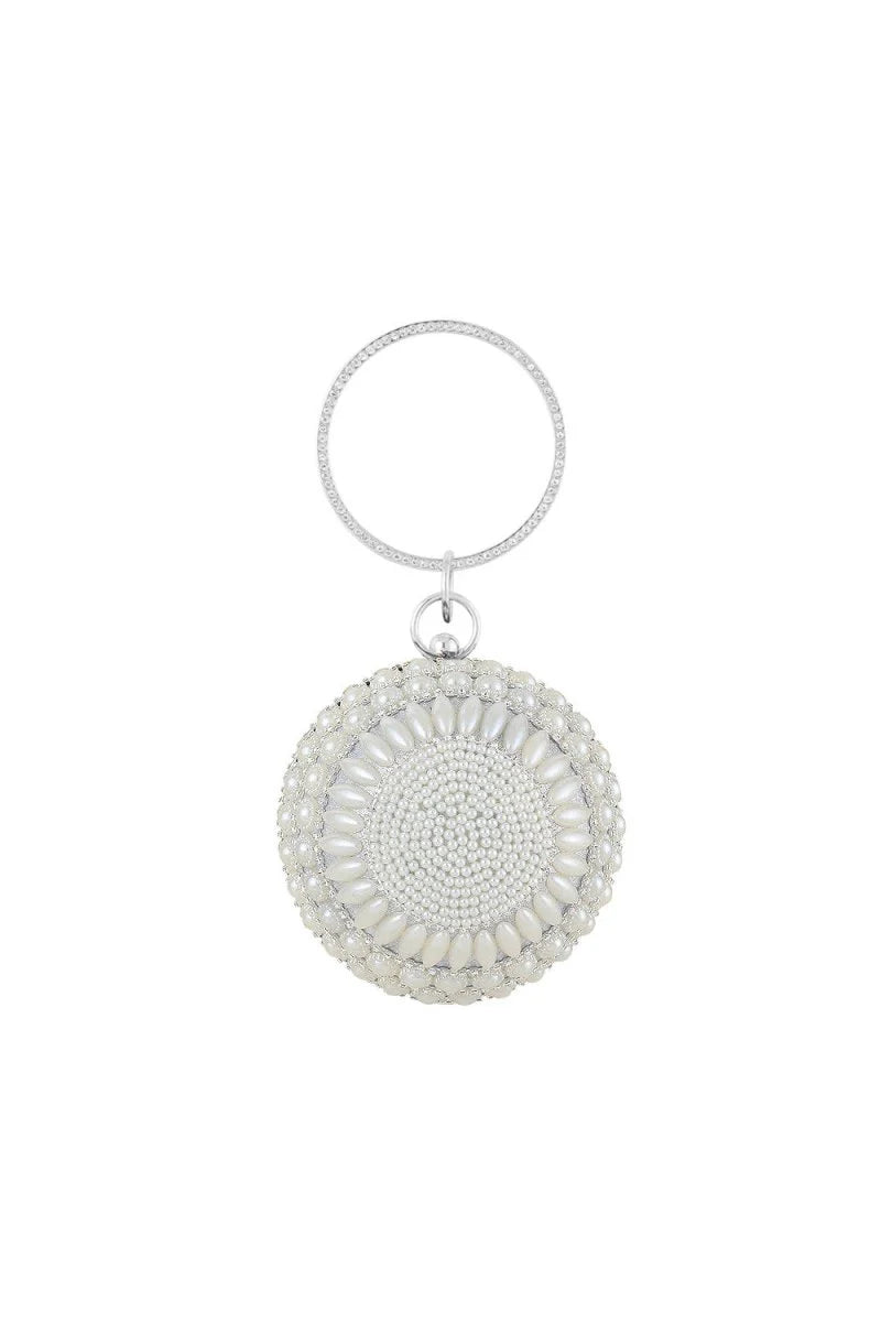 Womens Round Beaded Evening Clutch Bag