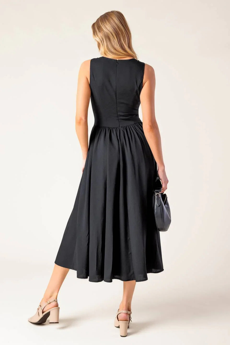 FOR THE RECORD SCALLOP V MIDI DRESS BLACK
