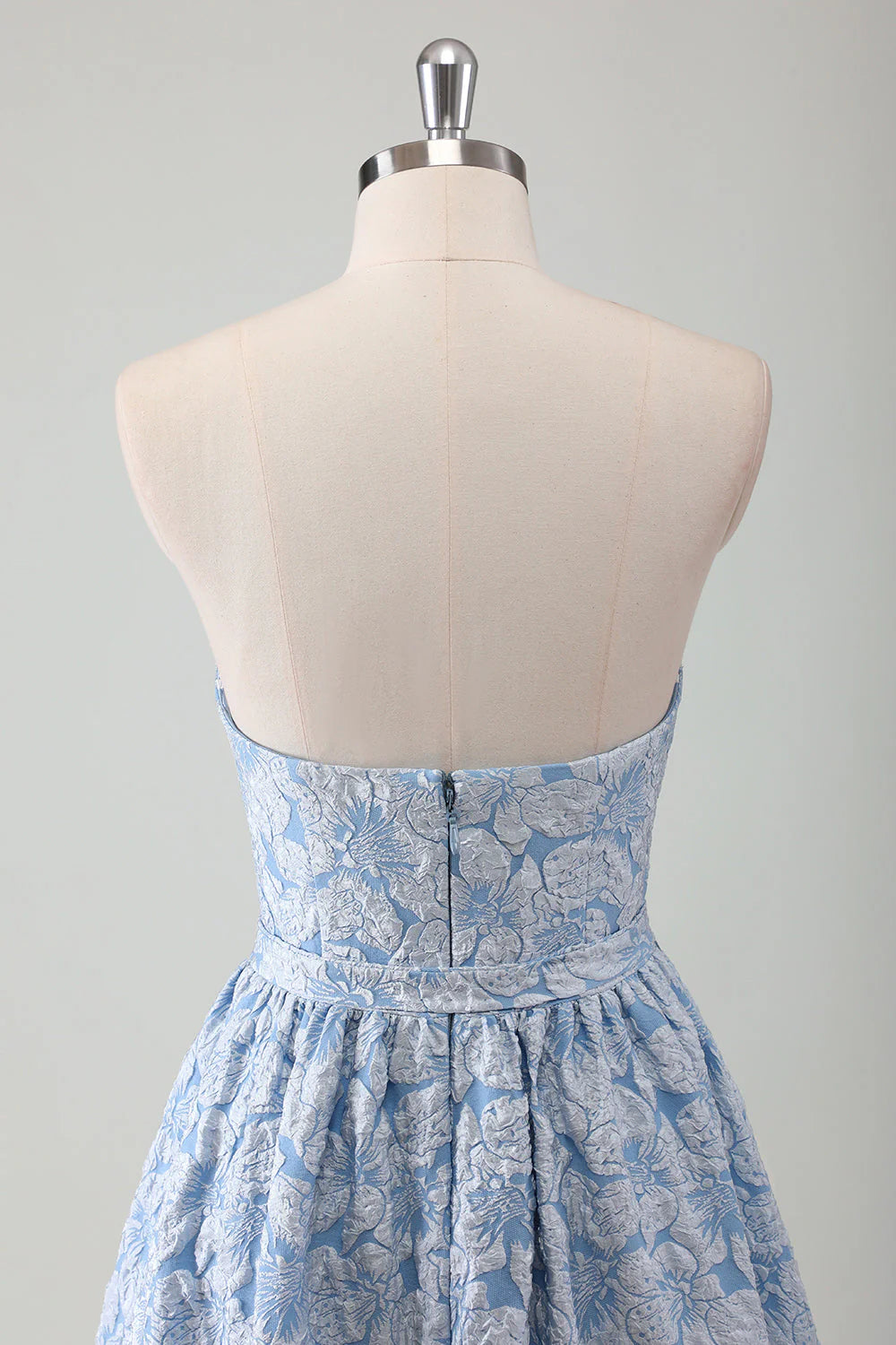 Blue A Line Strapless Ruffled Maxi Dress with Belt