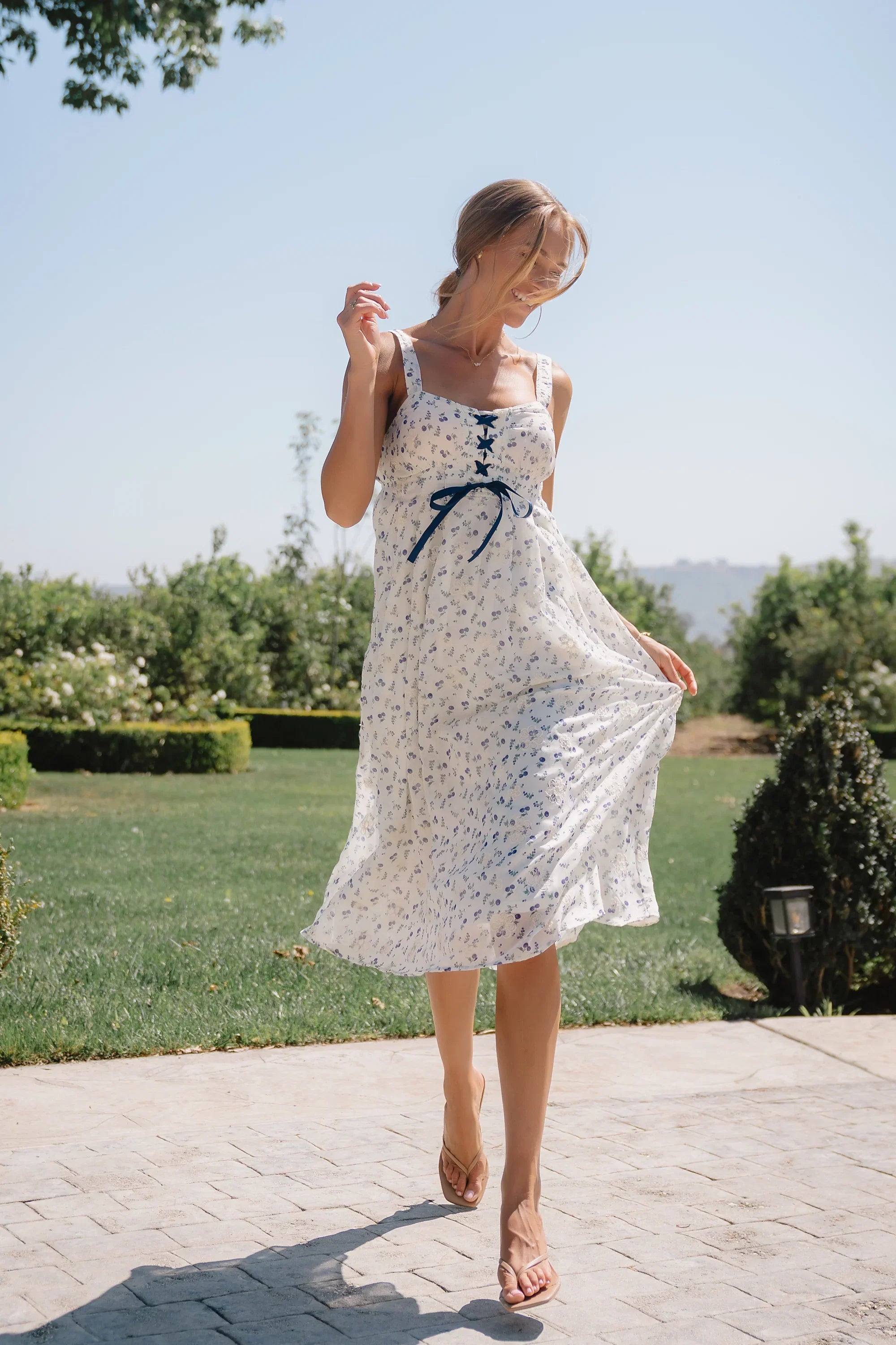 Charley Floral Midi Dress in Blue