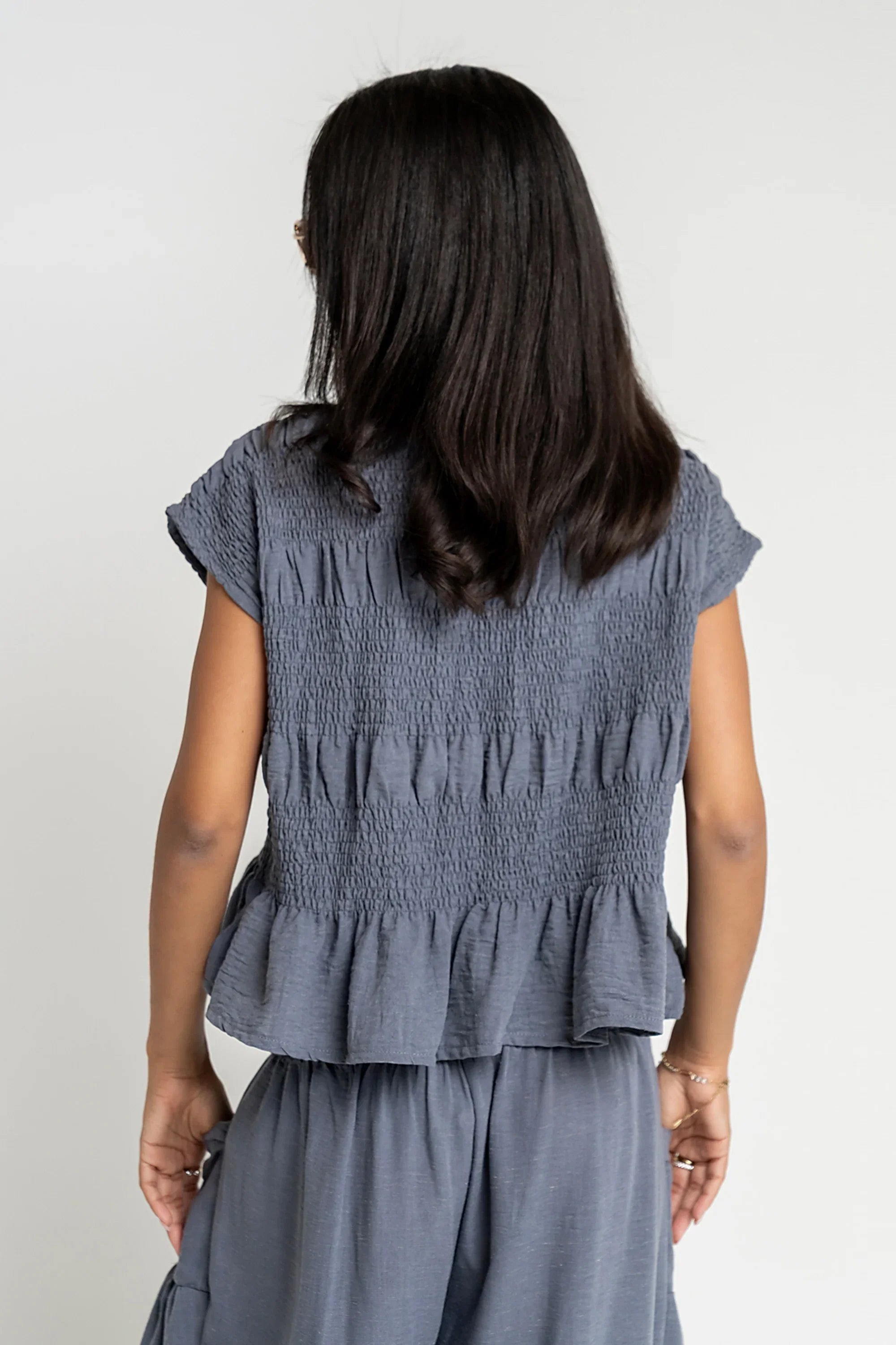 Ashton Smocked Top in Blue
