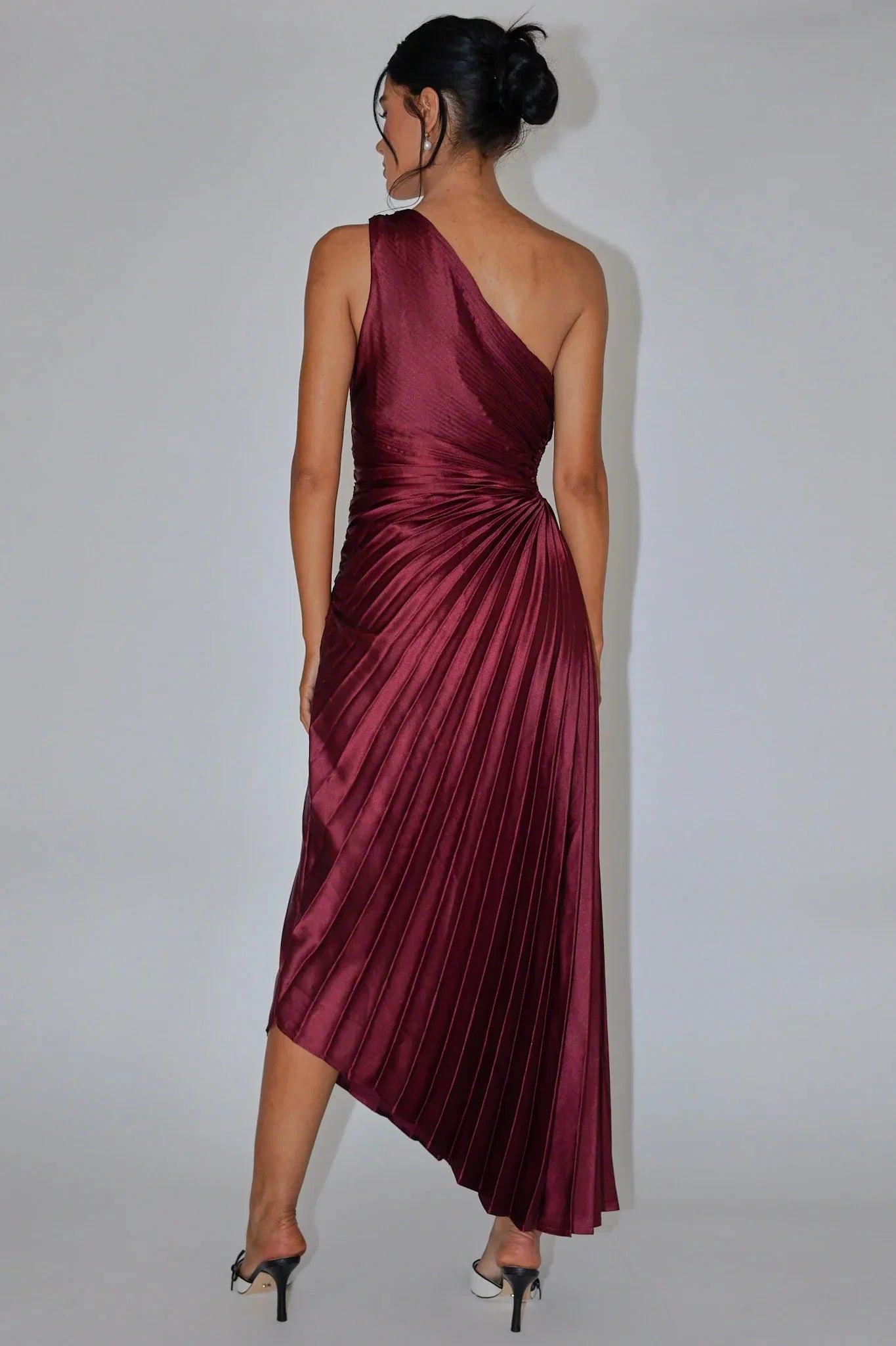 Panama Maxi Dress Wine Pleated Dress With Side Cut Out