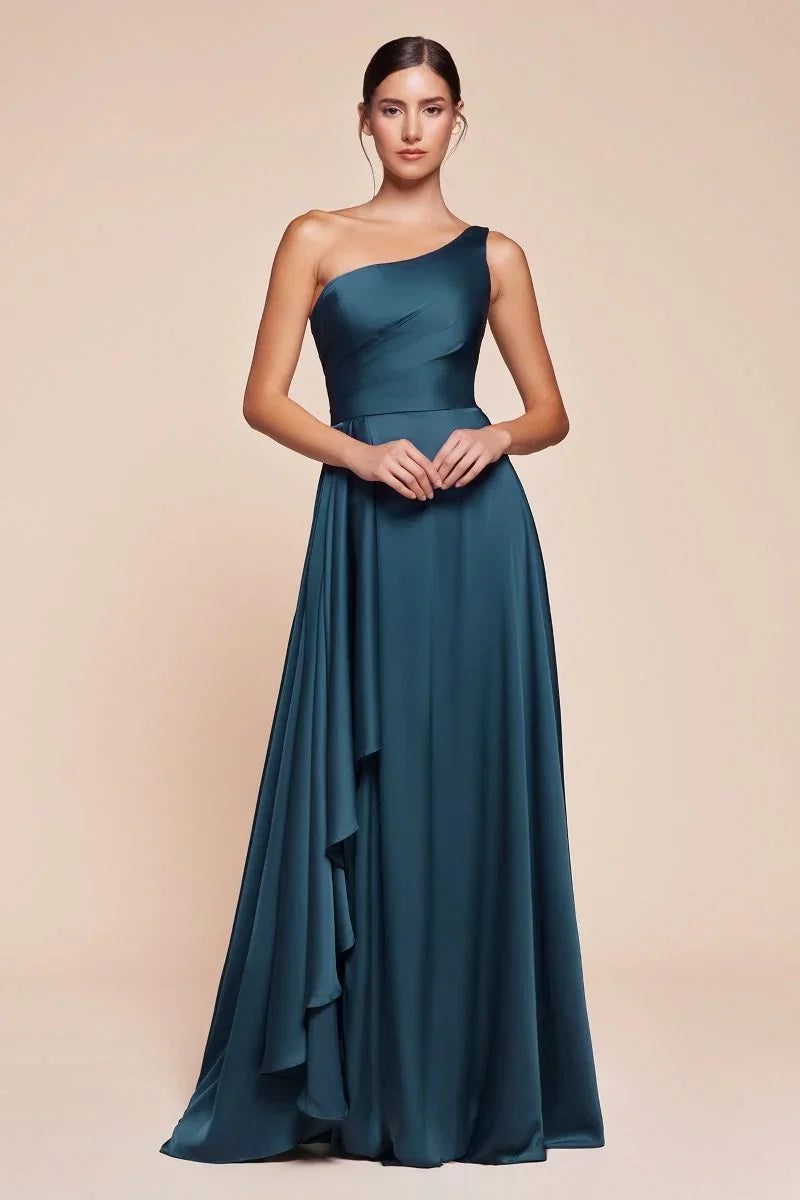 MIRANDA GOWN ONE SHOULDER SOFT SATIN A LINE DRESS