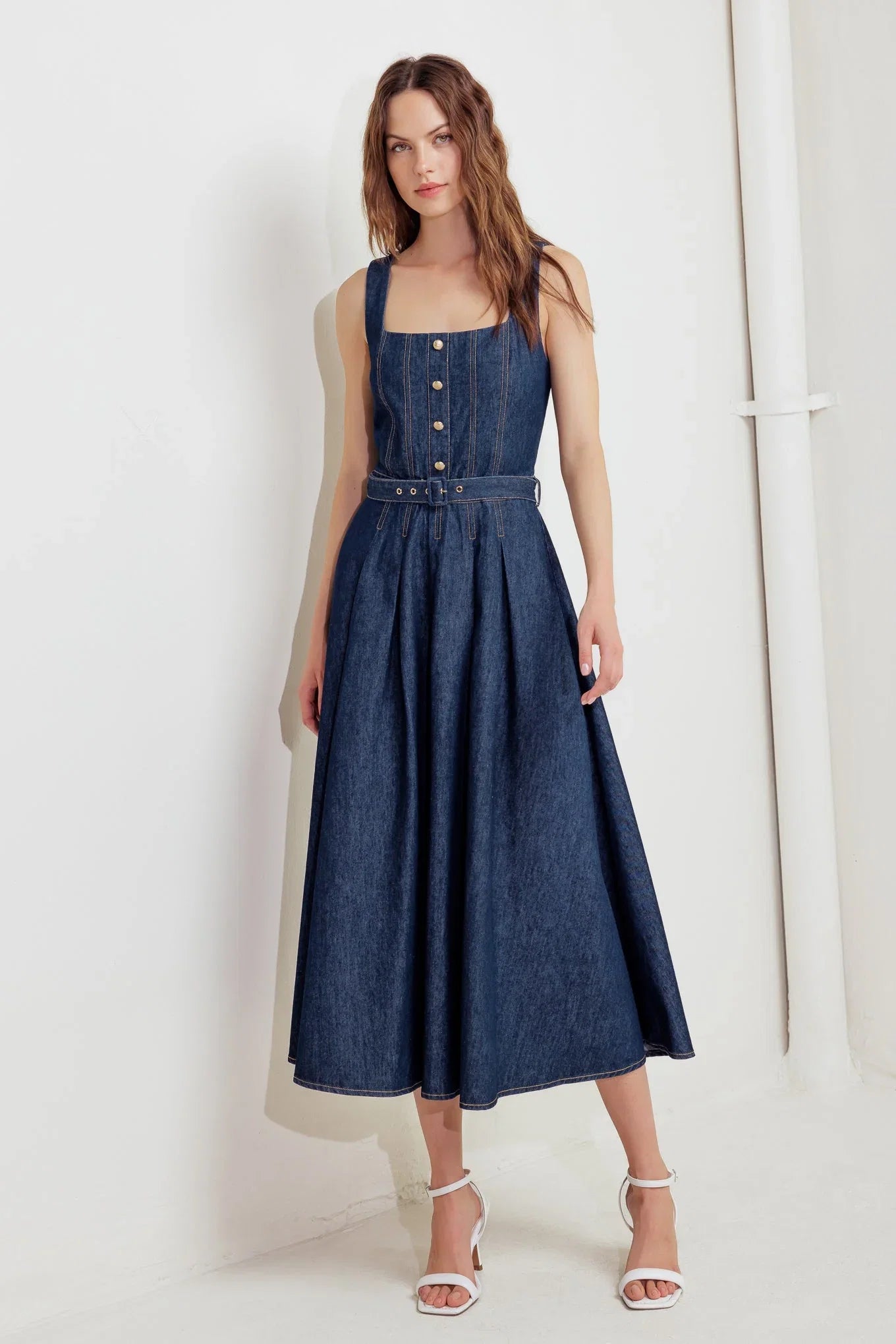 MOONLIGHT SERENADE DARK DENIM MIDI DRESS FINAL SALE