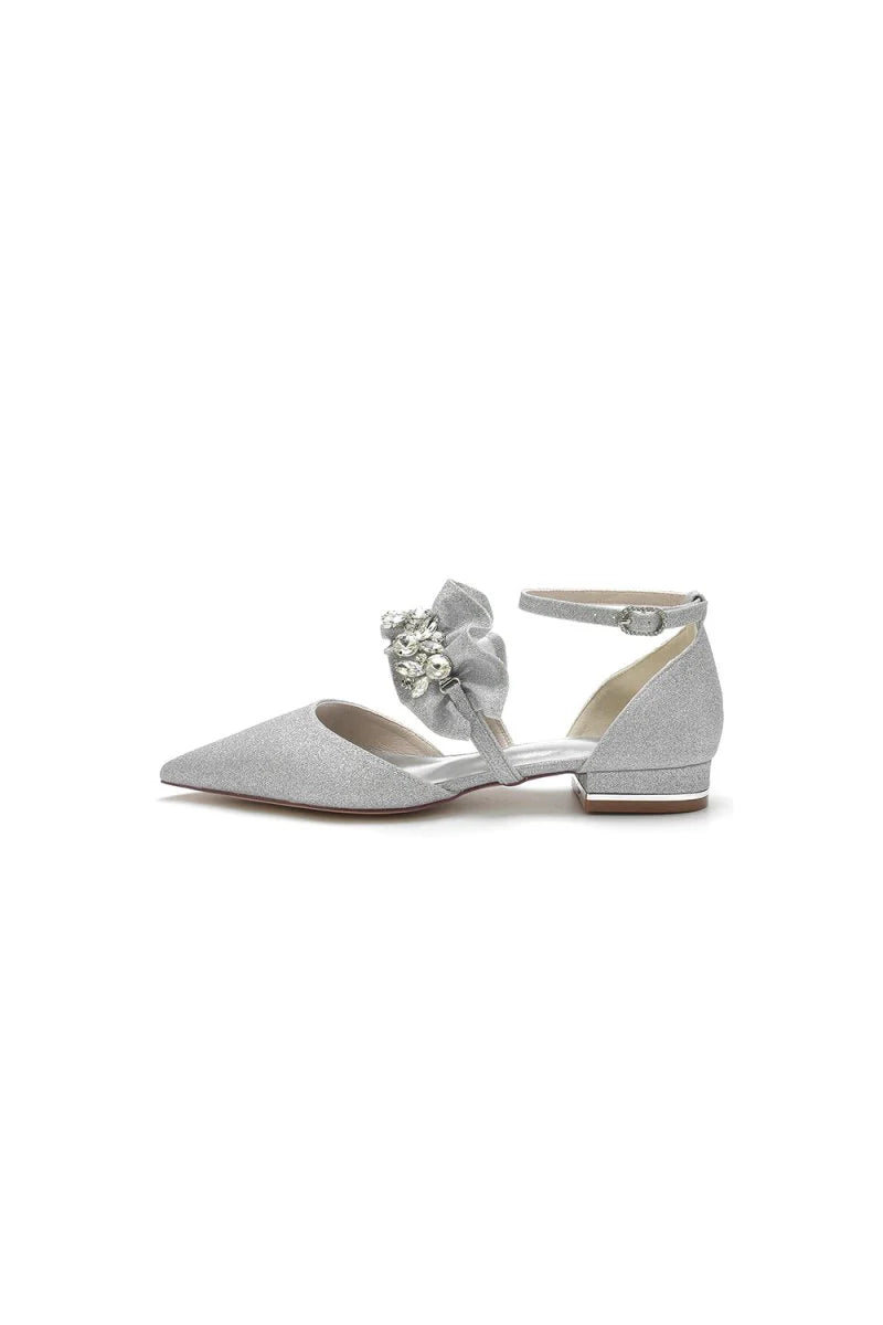 Crystal Ruffles Sequin Pointed Toe Flats