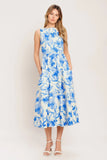 PORCELAIN BLUE FLORAL MIDI DRESS
