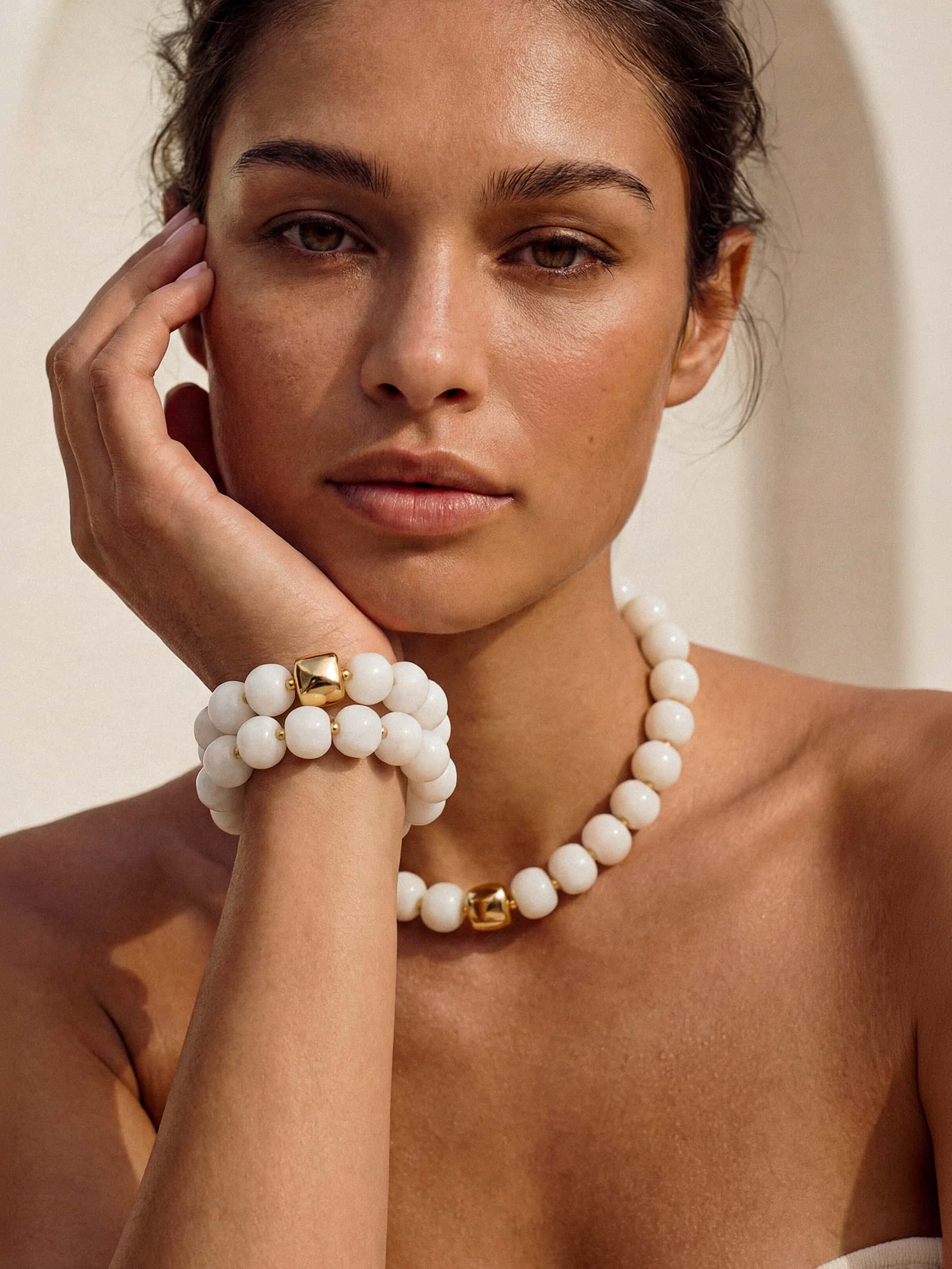 Power Bead Bracelet Stack in Bone