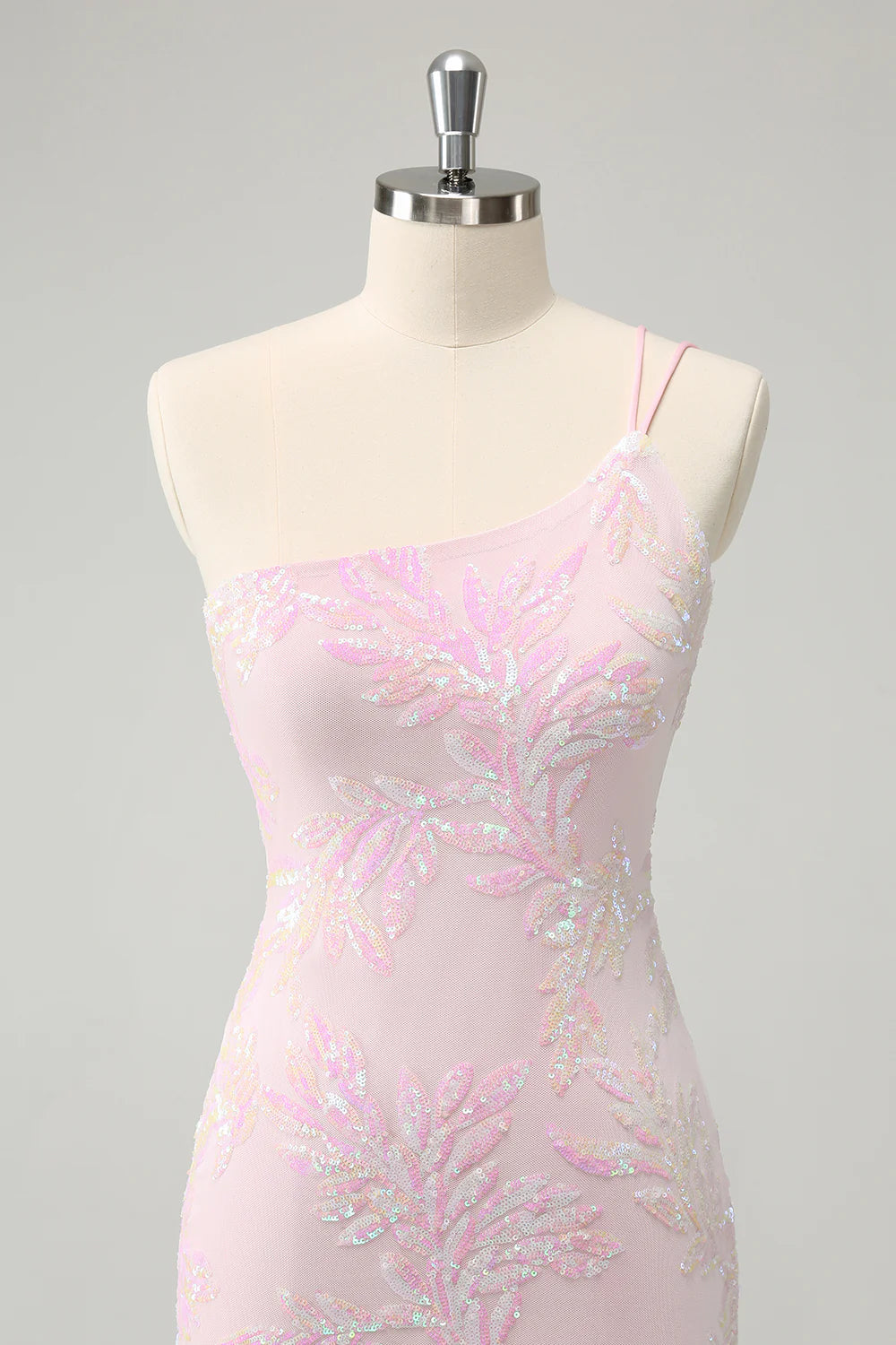 Sparkly Pink Bodycon One Shoulder Short Homecoming Dress with Sequins