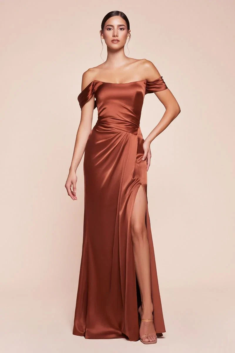 EMERSON GOWN OFF THE SHOULDER LUXE SATIN DRESS