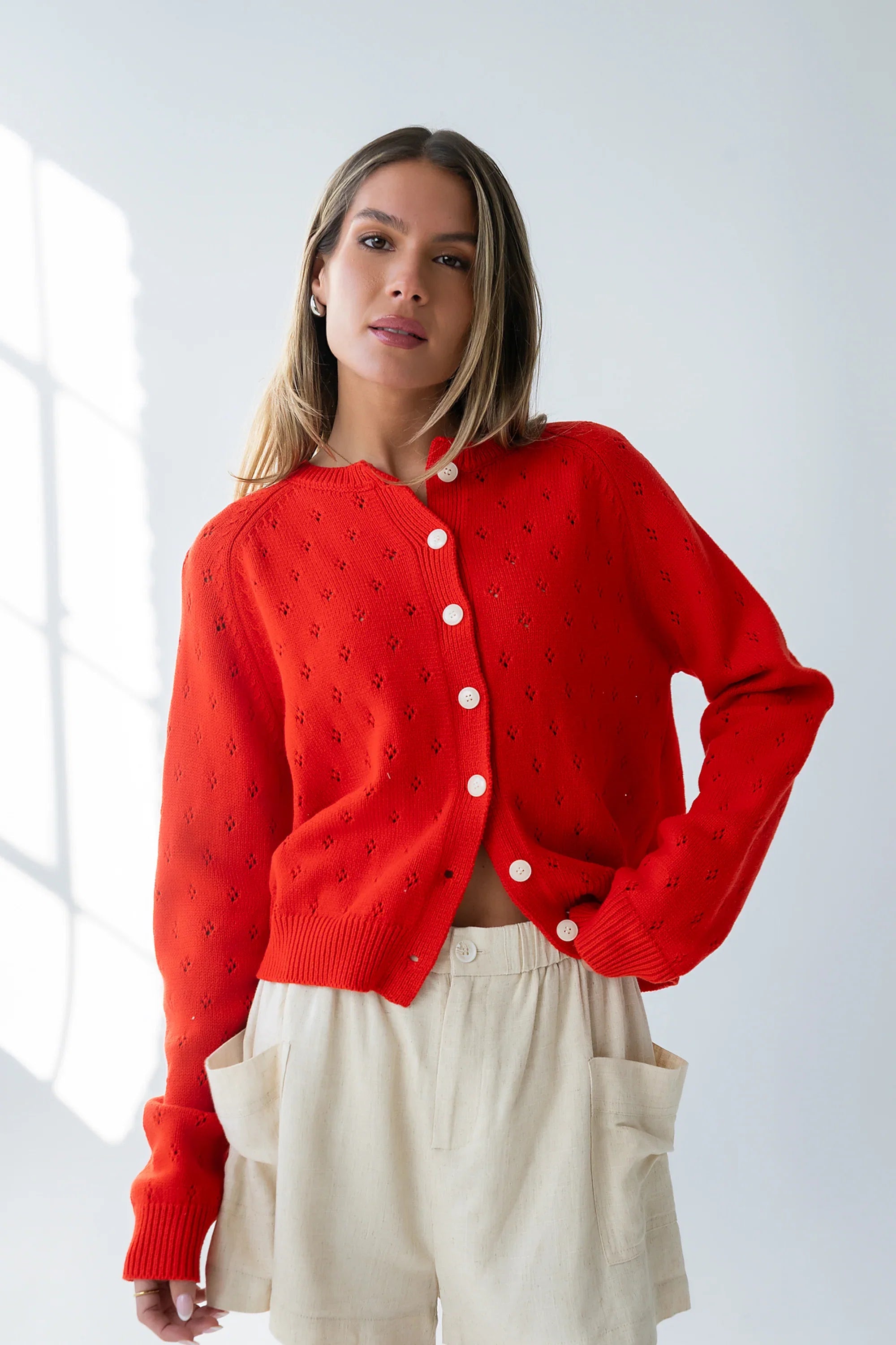Kareena Knit Cardigan in Red