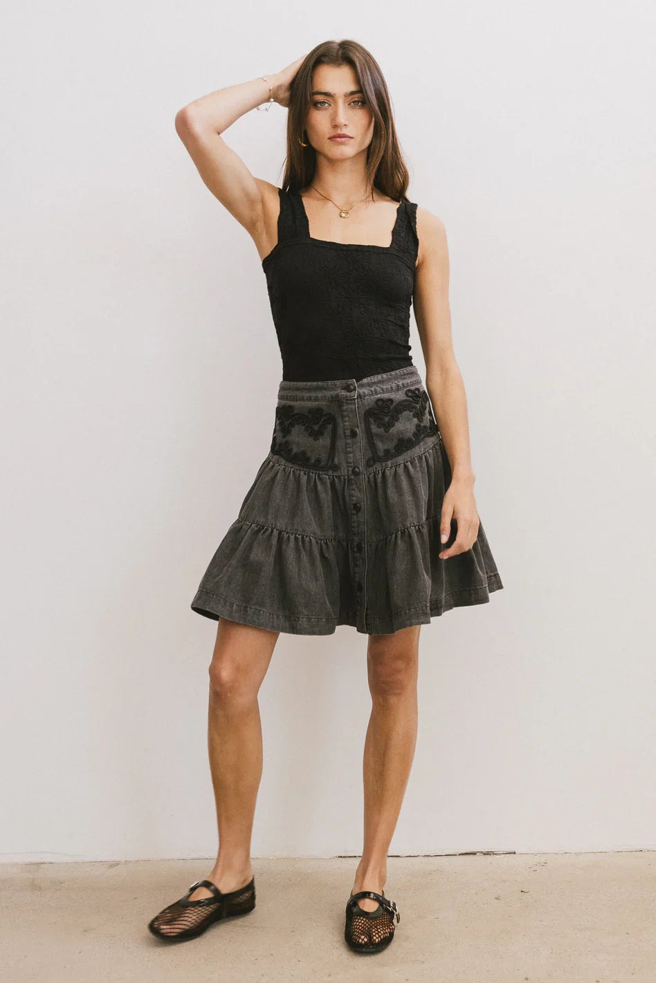 Skyler Tiered Mini Skirt in Black FINAL SALE