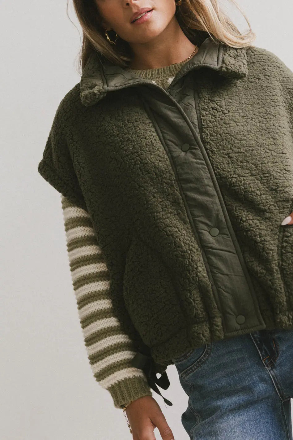 Johanna Sherpa Vest in Olive FINAL SALE