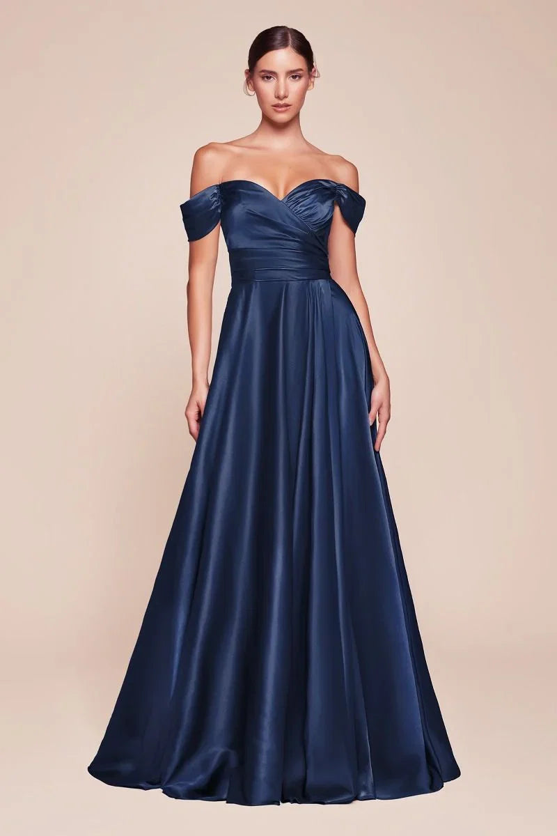 JILLIAN GOWN A LINE SOFT SATIN OFF THE SHOULDER DRESS