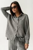 Conner Striped Button Down Top in Black