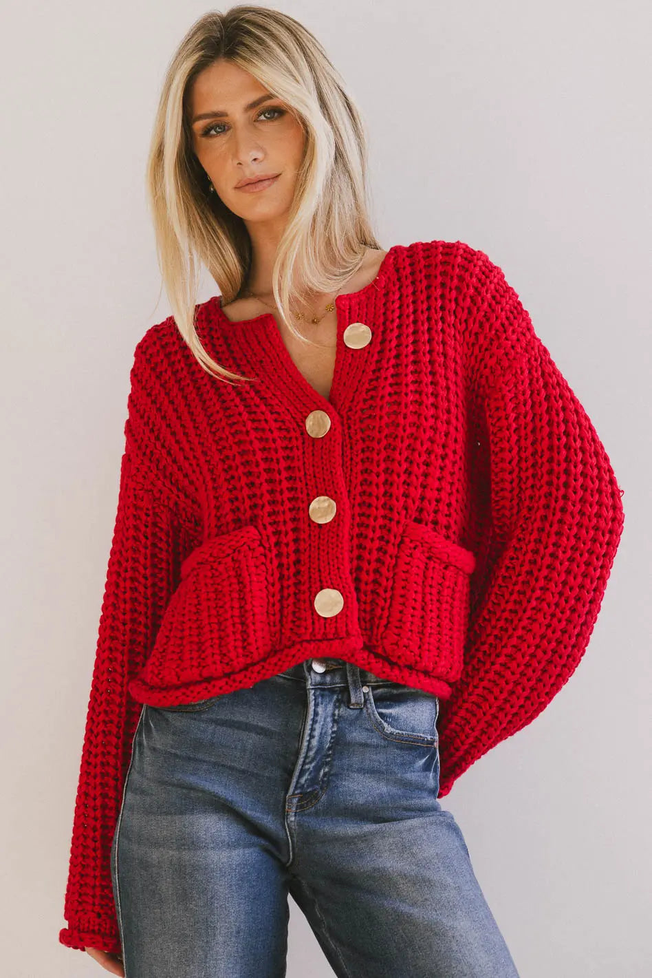 Janelle Knit Cardigan in Red FINAL SALE