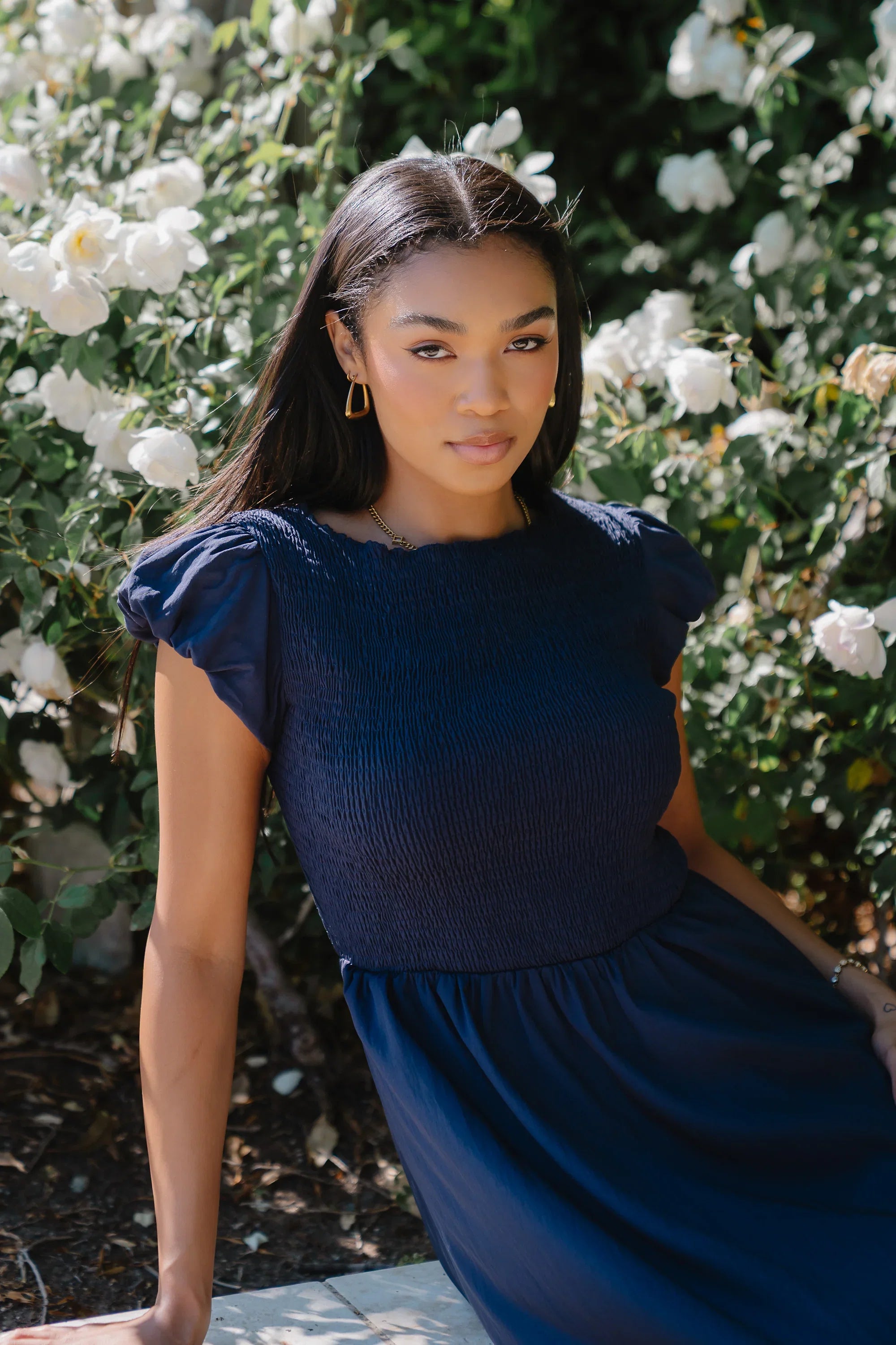 Harshell Smocked Midi Dress