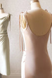 Sheath Champagne Long Bridesmaid Dress With Tie Shoulder