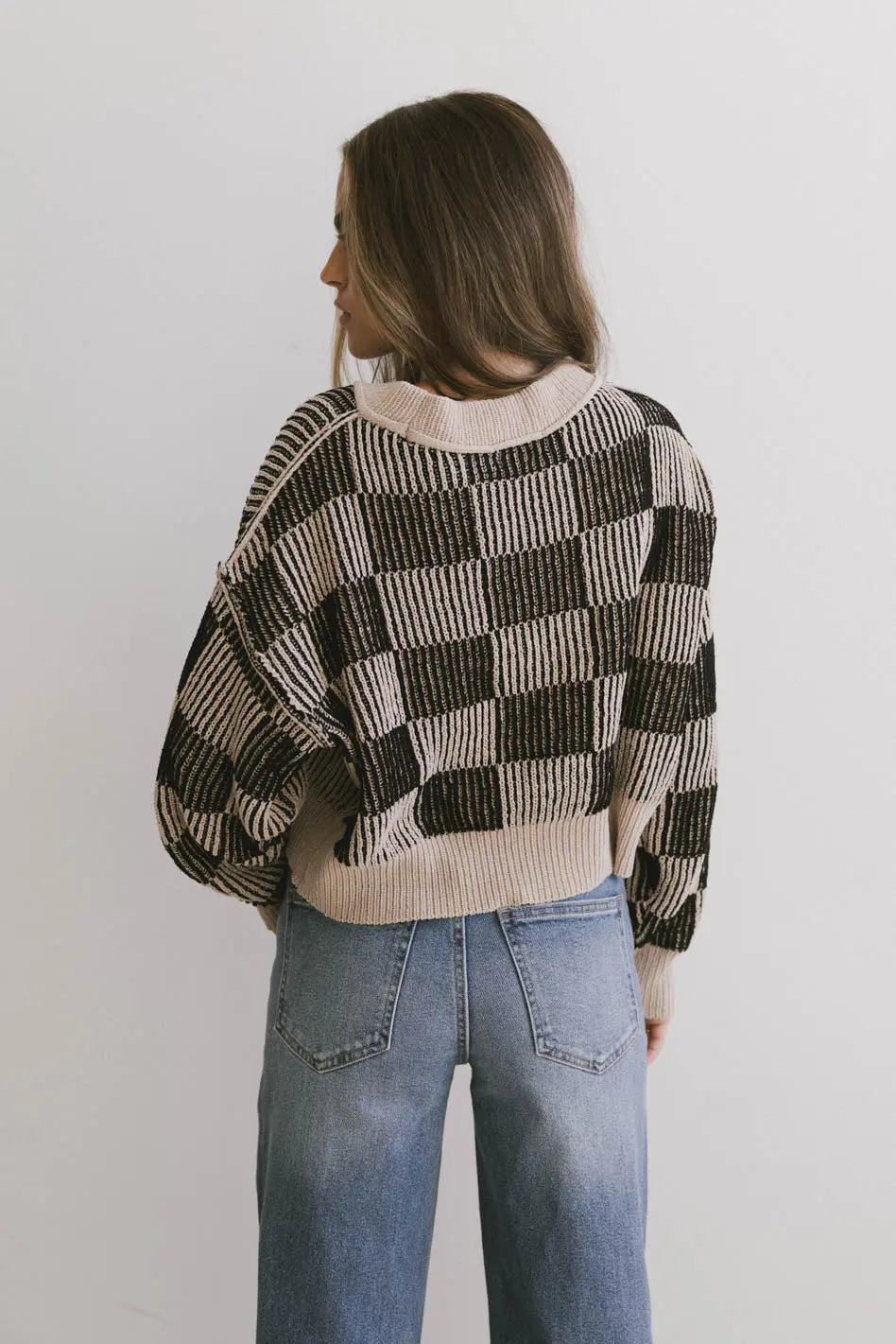 Cielo Checkered Sweater in Taupe FINAL SALE