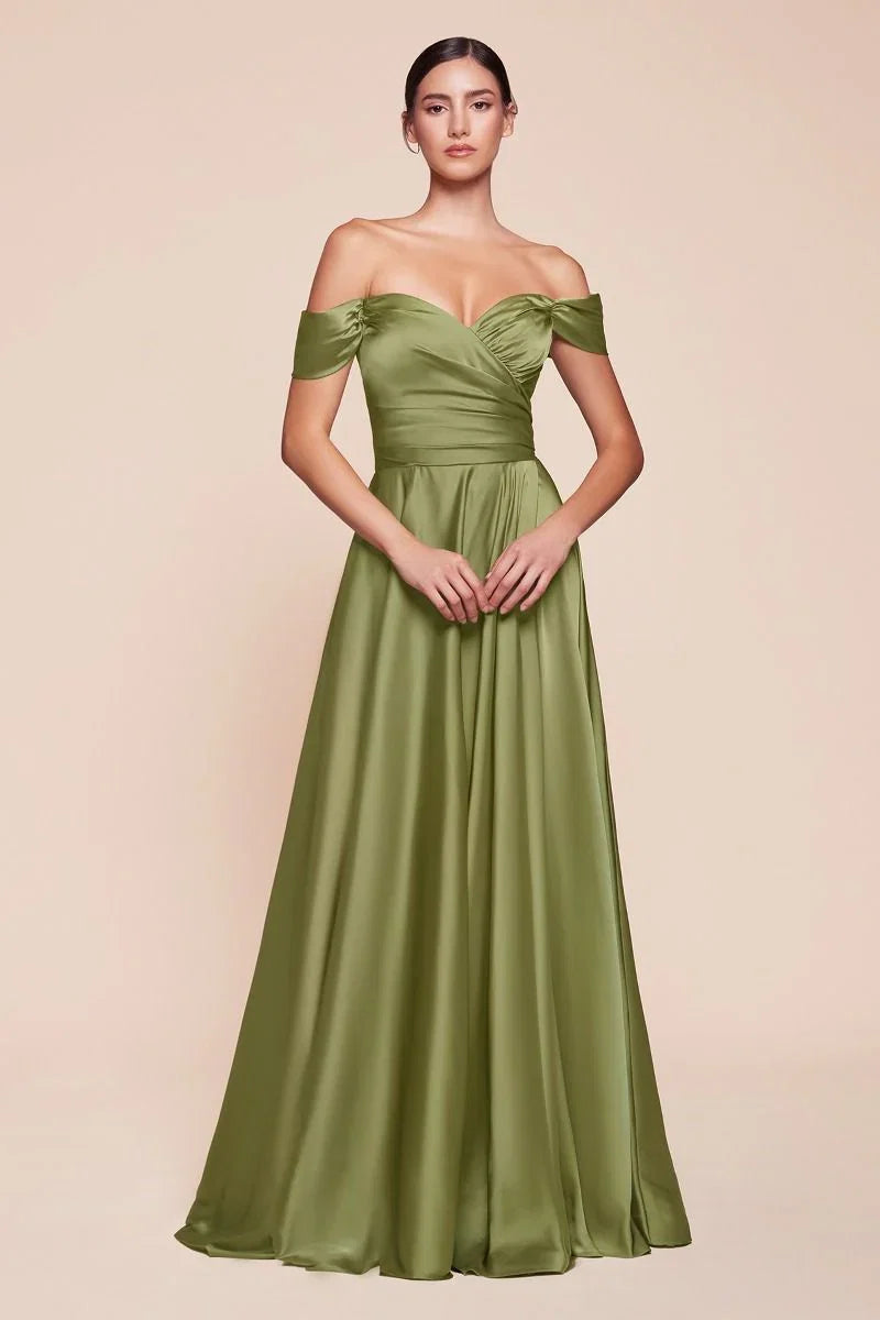JILLIAN GOWN A LINE SOFT SATIN OFF THE SHOULDER DRESS