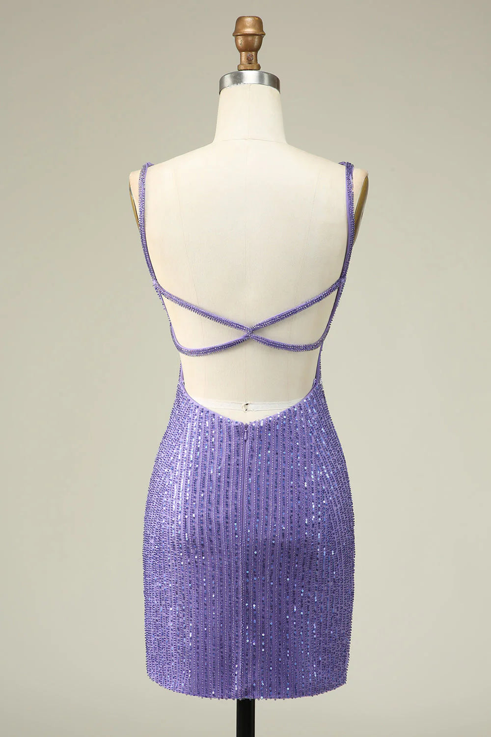 Sparkly Purple Sheath Sequins Short Homecoming Dress with Lace Up Back