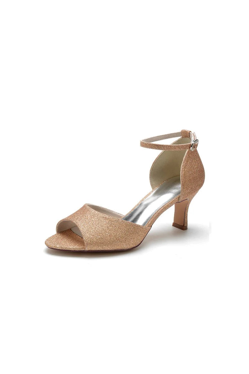 Simple Sequin Open Toe Chunky Heels
