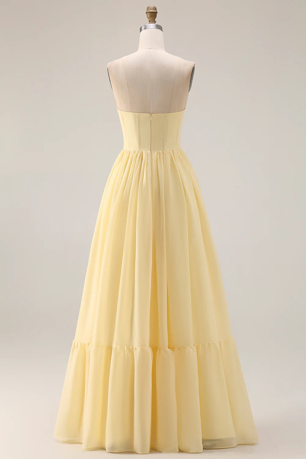 Lemon Sobert Chiffon A Line Strapless Corset Long Bridesmaid Dress with Slit