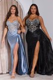 Ares Gown Satin Micro Crystal Fitted Beaded Gown