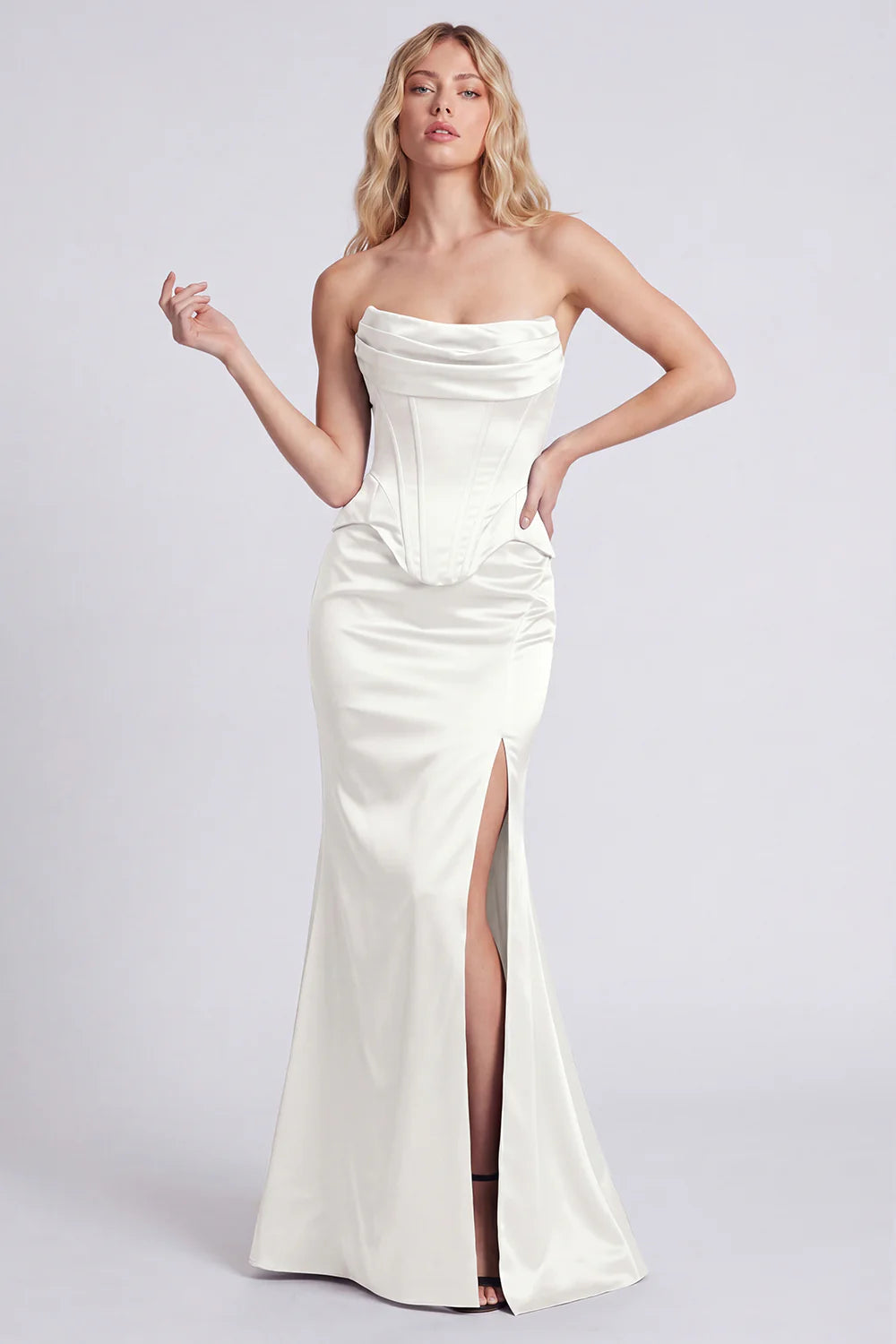 Strapless Black Corset Mermaid Formal Dress with Slit