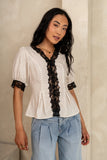 Angie Lace Trim Blouse in Cream FINAL SALE