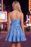 Strapless Blue A Line Short Homecoming Dress with Bow