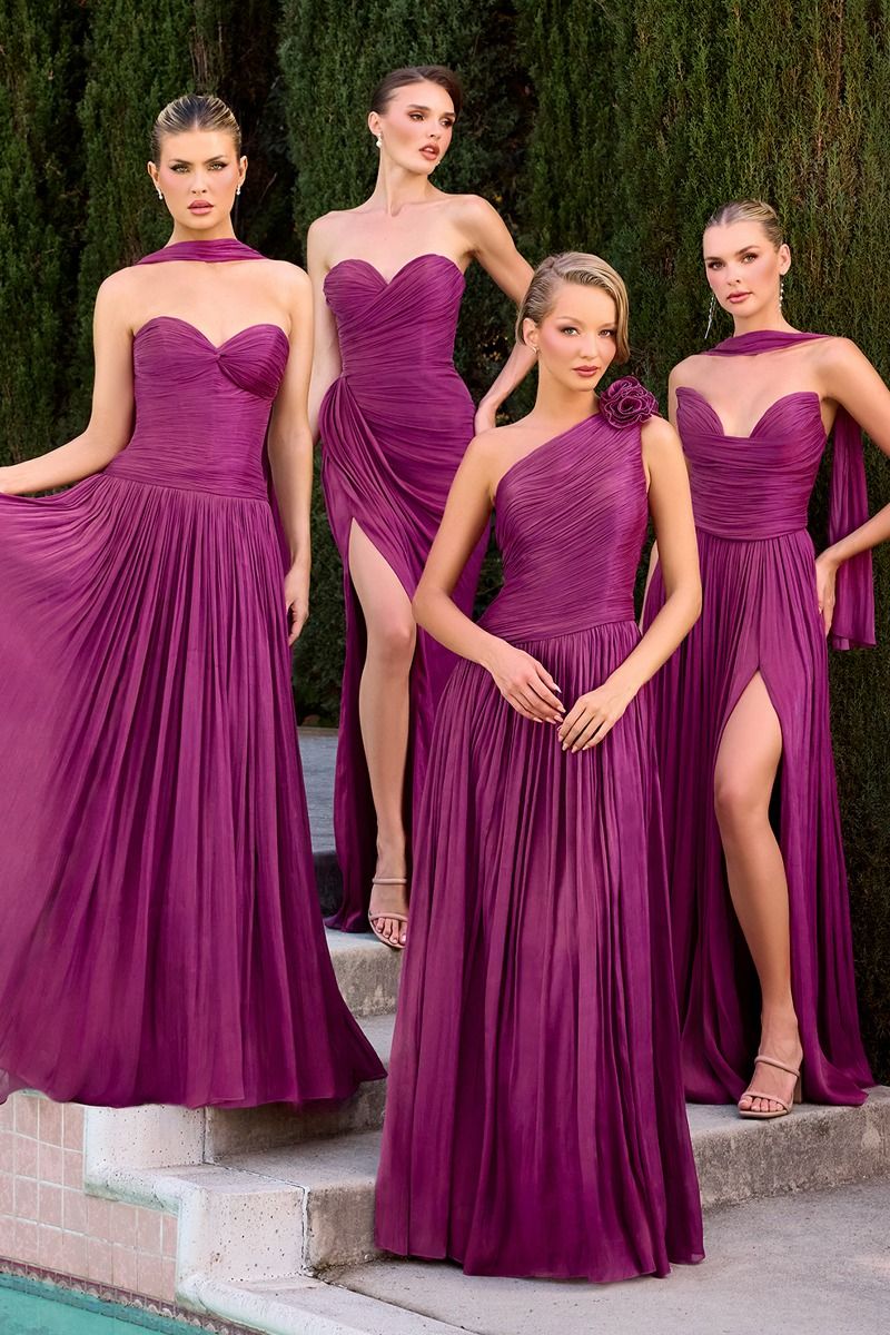 Linnea Gown Strapless Shimmer Chiffon Dress with Scarf