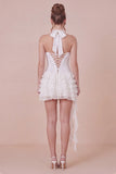 Halter Corset Tiered Ruffled White Graduation Dress with Side Streamer