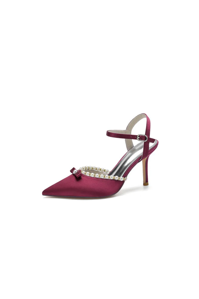 Pearl Cocktail Pointed Toe Buckle Strap Heels