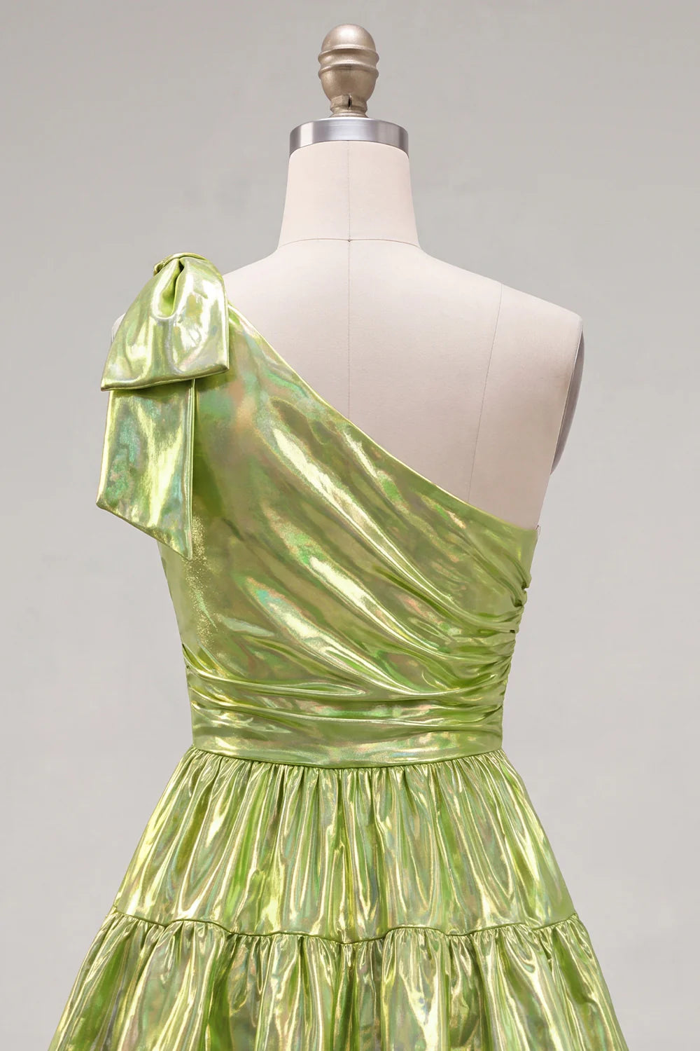 Green One Shoulder Metallic A Line Tiered Short Homecoming Dress
