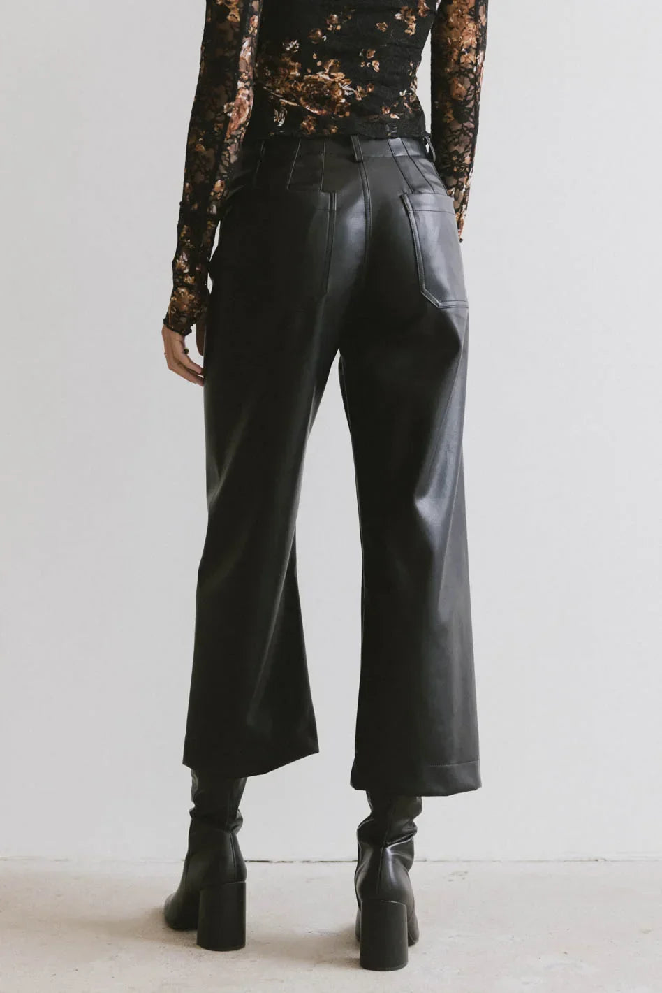 Sadie Wide Leg Pants in Black Leather FINAL SALE