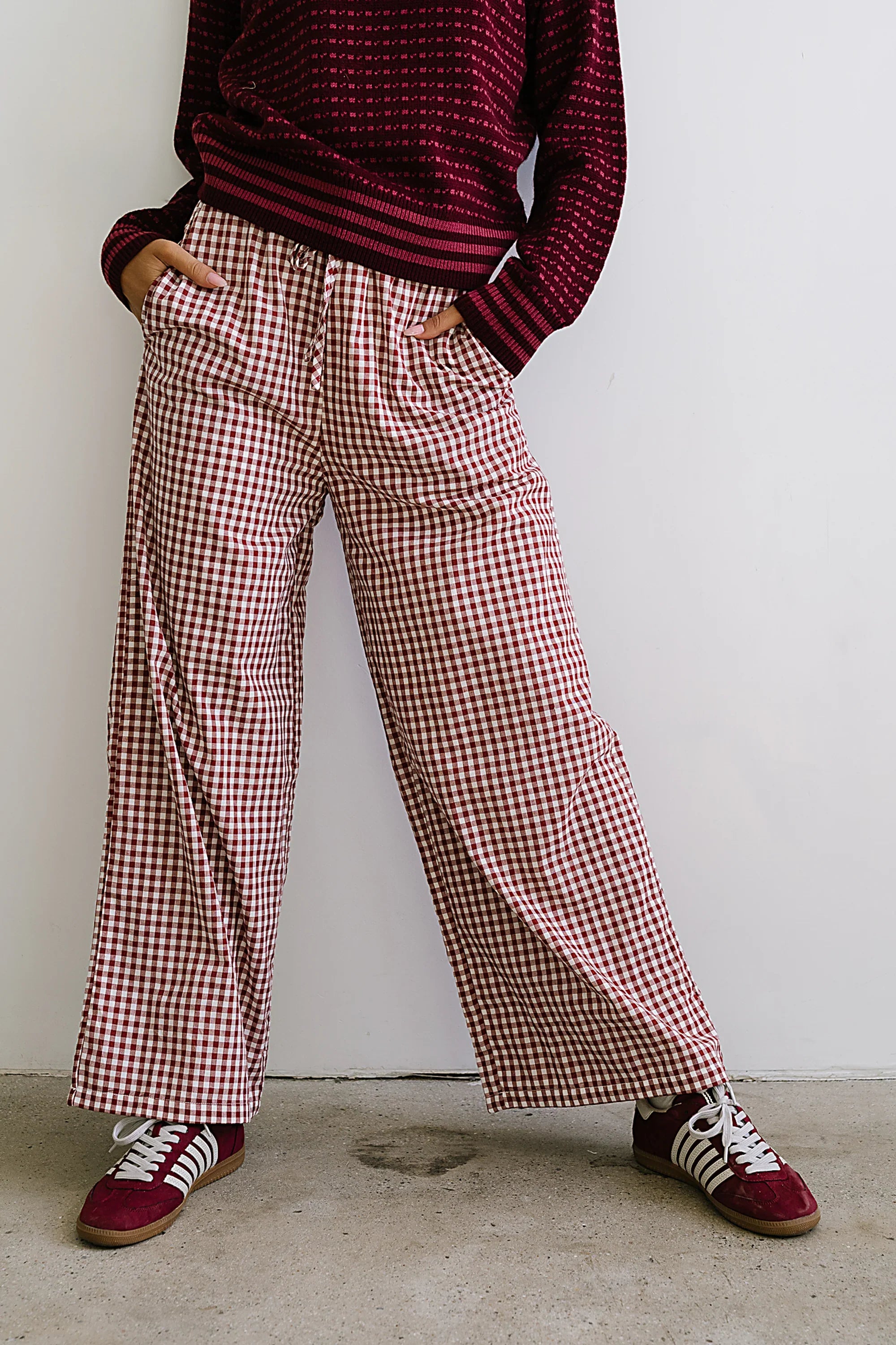 Ada Gingham Wide Leg Pants in Burgundy FINAL SALE