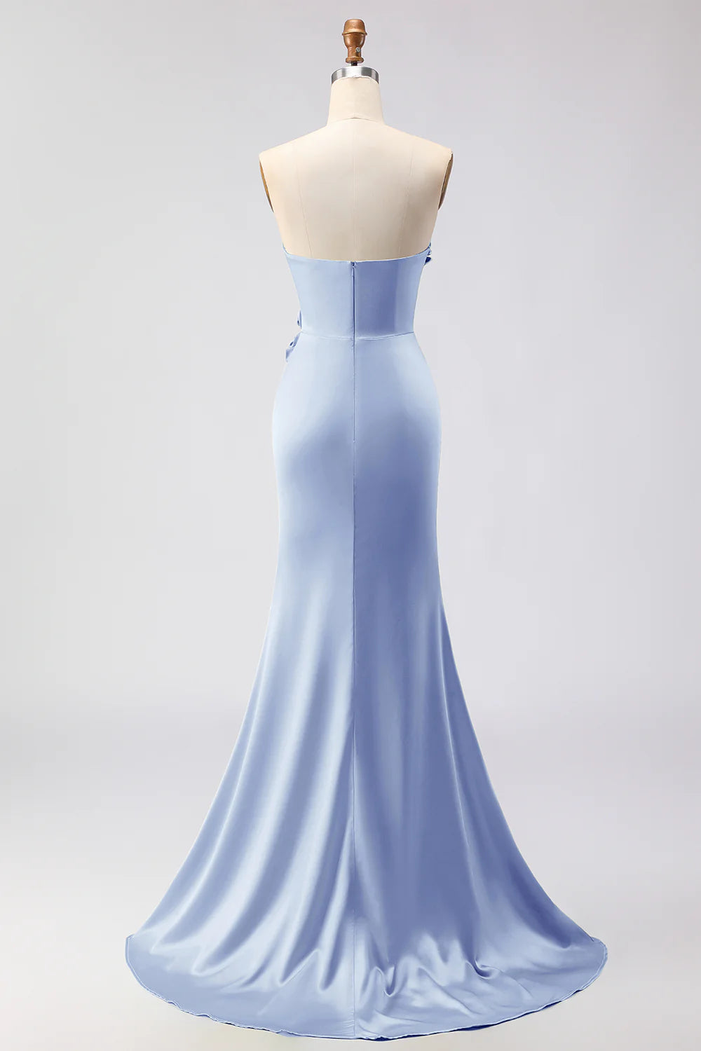 Green Strapless Mermaid 3D Flower Satin Long Prom Dress with Slit