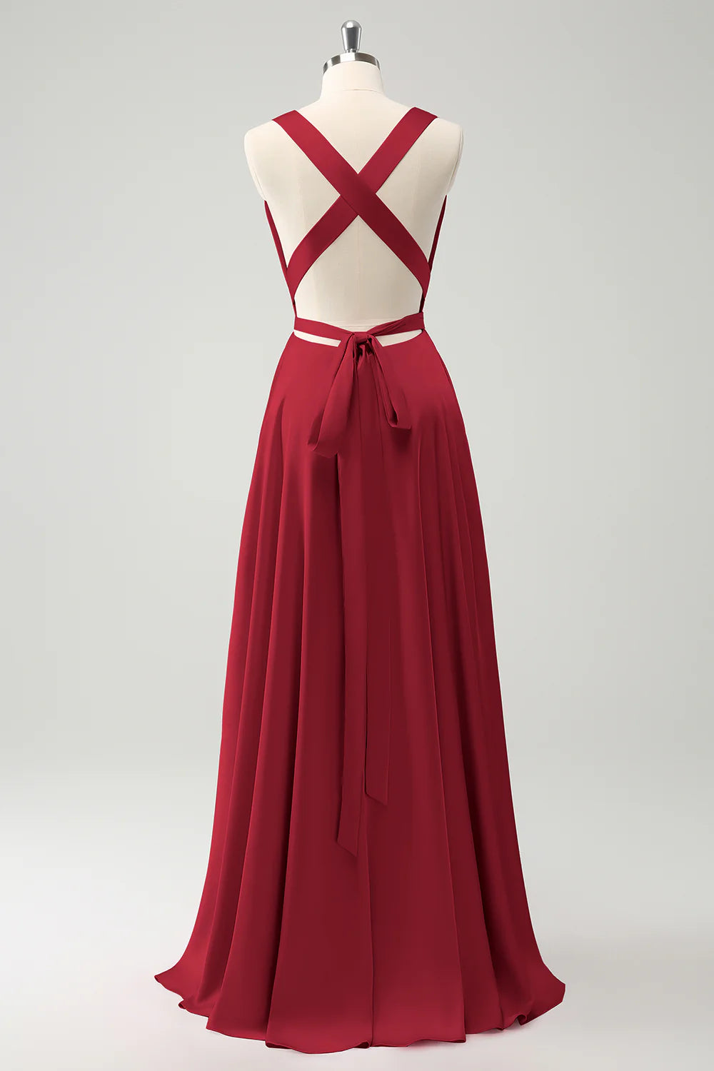 Pink A Line Deep V Neck Backless Long Bridesmaid Dress with Slit