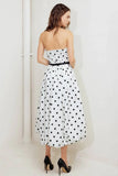 WHITE BLACK POLKA DOT BUBBLE HEM MIDI DRESS