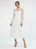 Elegant A Line Long Sleeve Tea Length Wedding Dresses