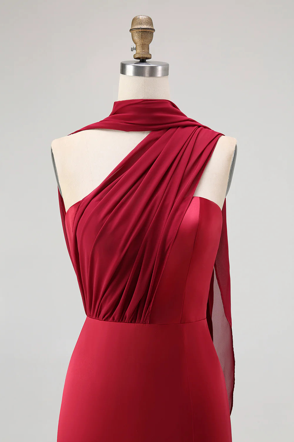 One Shoulder Draped Long Bridesmaid Dress with Side Slit