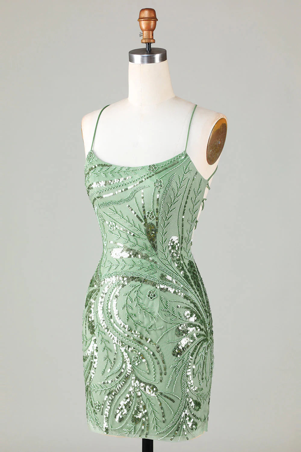 Sparkly Green Sheath Sequin Short Homecoming Dress with Criss Cross Back