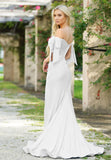 Amber Gown Off White Off Shoulder Stretch Spandex Satin Dress With Ties