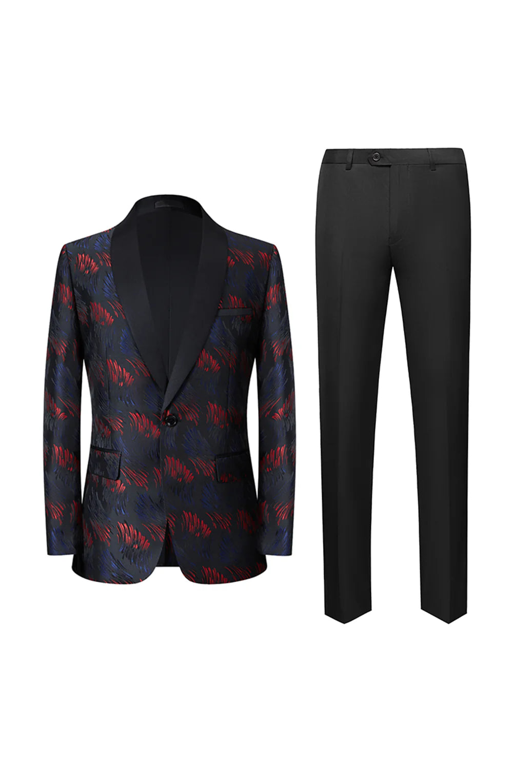Mens Dark Navy Shawl Lapel Jacquard One Button 2 Piece Guest Suits