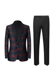 Mens Dark Navy Shawl Lapel Jacquard One Button 2 Piece Guest Suits